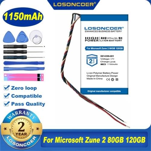 100% Original LOSONCOER 1150mAh X814399-001 For Microsoft Zune 2 80GB 120GB MP3 Battery