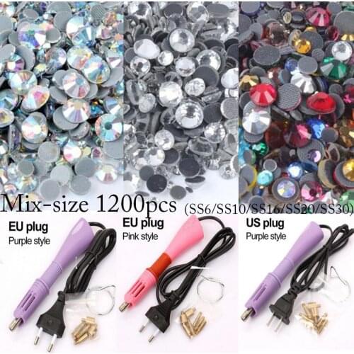 1200PCS Mix size Crystal AB DMC Hotfix Rhinestones Iron On Stones Flatback Rhinestones for Glass Strass Weedind dress
