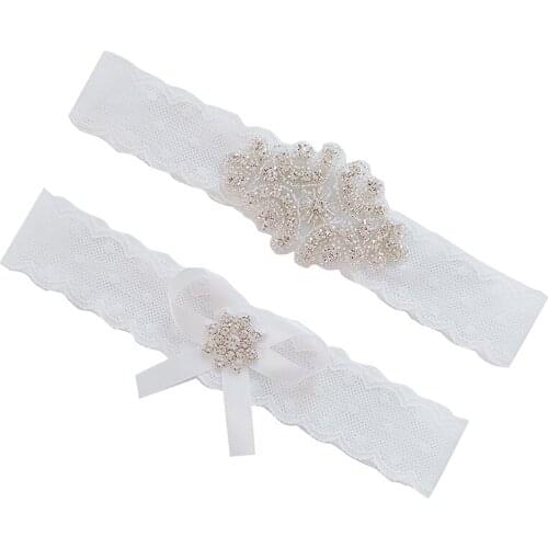 2pcs Rhinestone Bow Lace Leg Ring Garters White Sexy Wedding Garter Thigh Ring Bridal Leg Garte Gift For Wife Women Female Bride