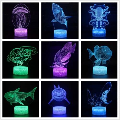 Jellyfish Shark Fish 3d LED Night light Baby Sleeping Table Lamp 7 Color Change for Home Bedroom Decor Mood Lamps Kids Gift