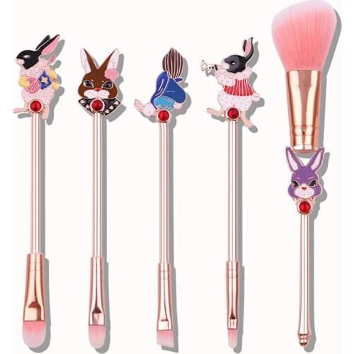 5 Pcs Metal Makeup Brush Set Mr. White Rabbit Cartoon Model Makeup Tool Girl Gift