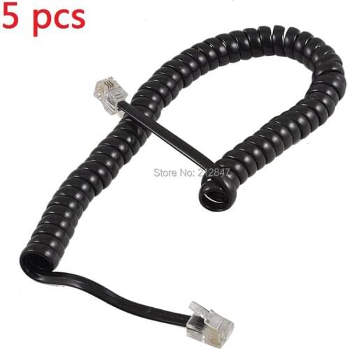 5 pcs Replacement RJ9 4P4C Plug Coiled Stretchy Telephone Handsets Cable Line Black