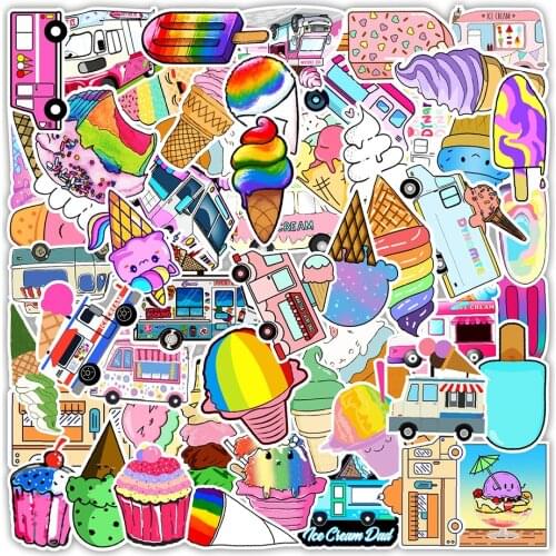 50PCS Cool Colorful Ice Cream Graffiti Stickers Aesthetic Laptop Phone Water Bottle Waterproof Decal Sticker Packs Kid Toy