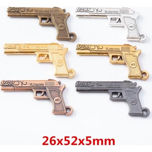 6 pieces of retro metal zinc alloy gun pendant for DIY handmade jewelry necklace making 7014