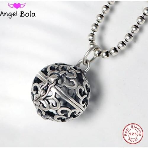 925 Sterling Silver Hollow Ancient Silver Essential Oil Bell Ball 14mm Pendant Necklace Jewelry Gift