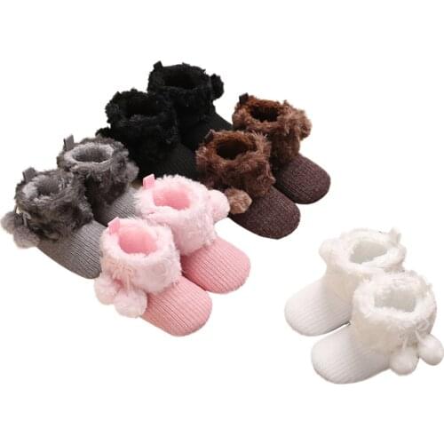 0-18M Baby Girls Winter Shoes New Toddle Simple Multi-color Furry Ball Cute Comfortable Non-slip Walking Out Boots