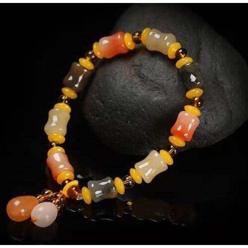 Wholesale Gold Silk Jade Bracelet Color Transfer Bead Bracelet Jade Stone Womens Hand Jewelry Pendant