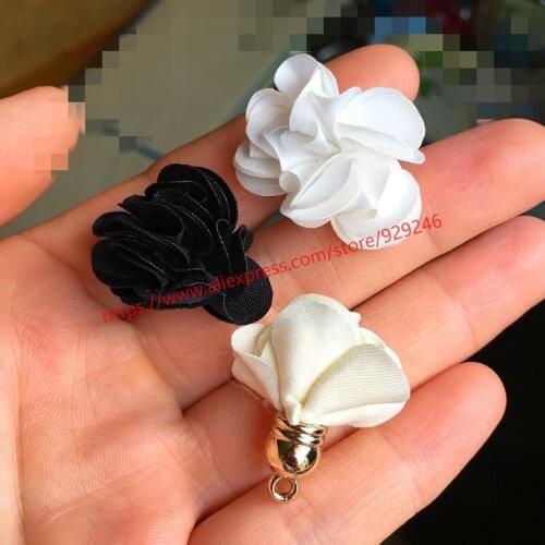 Black white beige fabric flower tassel for garments bags shoes accessory jewelry belt fittings DIY hand crafts short fringes