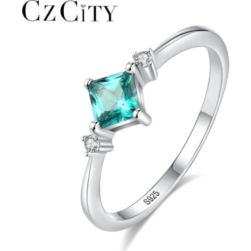 CZCITY High Quality Square Shaped Wedding Rings for Women Real 925 Sterling Silver Tourmaline Female Rings Fine Jewellery Bijoux
