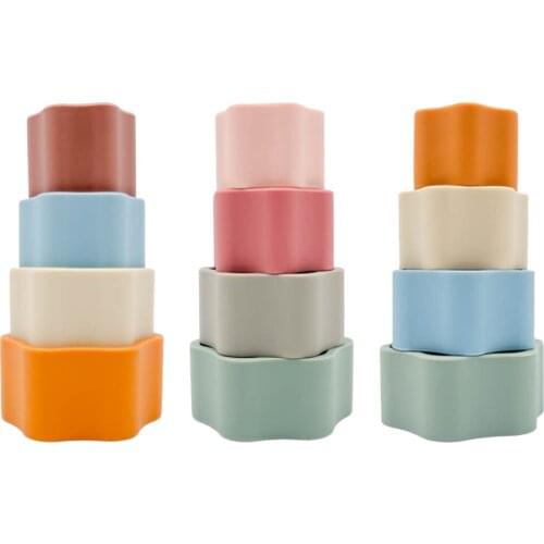 Baby Soft Rings Sorting Stacking Toys Silicone Teething Blocks Learning Development Toys for Toddler 3+ Months