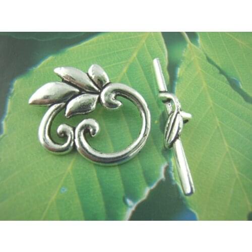 DoreenBeads Zinc metal alloy Toggle Clasps Leaf silver color Leaf Pattern 30mm x6mm(1 1/8"x2/8")19mm x23mm(6/8"x7/8"),4 Sets