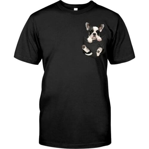 CLOOCL Pet Dog Cotton T-Shirt Boston Terrier Pocket Printed T-shirt Harajuku Casual Tops Hip Hop Cotton Black Tees Drop Shipping