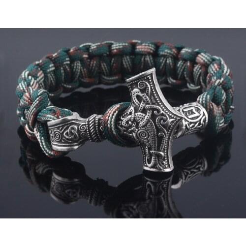 Hand-Made Braided Umbrella Rope Bracelet for Men Vintage Viking Anchor Rune Wristband Gothic Fashion Punk Jewelry