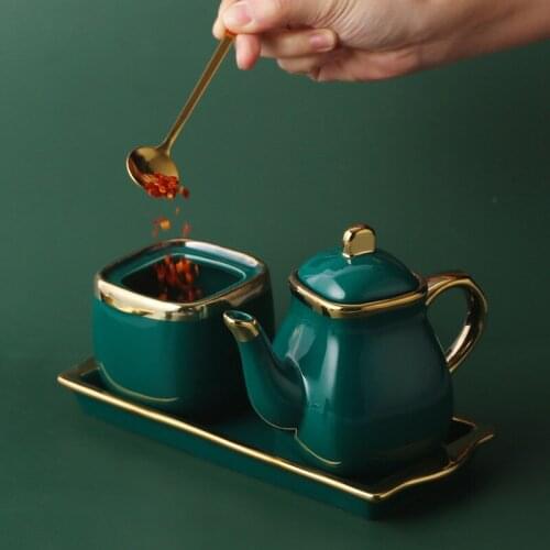 Ceramic Light Luxury Seasoning Bottle Kitchen Oil Bottle Salt Shakers Sugar Bowl Sauce Storage Pot Vinegar Condiment Container