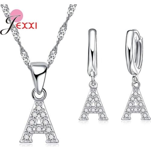 Good Quality Letter Jewelry Sets For Women Girls 925 Sterling Silver Fashion Necklaces & Earrings For Wedding Engagement Party