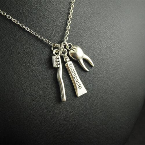 Creative Jewelry Dental Hygienist Necklace Tooth /Toothbrush /Toothpaste Pendants Charm Necklace Link chain Colar Collier