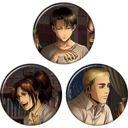 Attack on Titan Anime Levi Erwin Smith Zoe Hange Hans 50mm Metal Badge Brooch Pins
