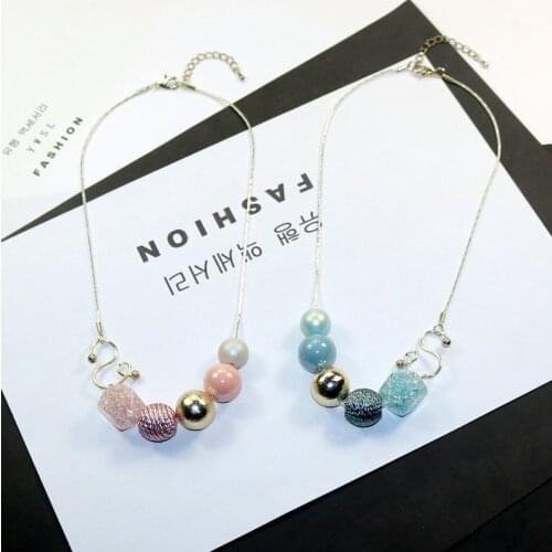Fashion New Woman Necklaces Candy Color Beads Cute Ball Pendant Short Snake Chain Sweater Necklace Fashion Accessories