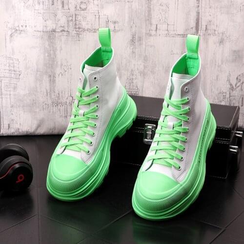 2020 Men Luxury Brand Shoes High Top Round Toe Green Leisure Designer White Platform Hip Hop Street Man Sneakers Tennis Shoes