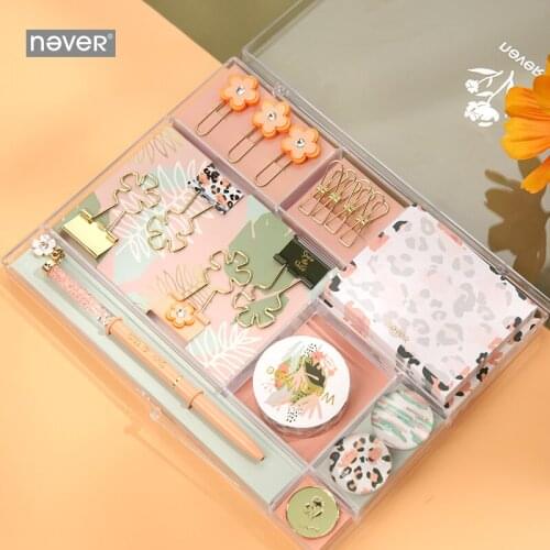 Never Leopard Grain Design Stationery Set Paper Clip Washi Paper Tape Ballpoint Pen Christmas Gift Sets Business Office Supplies