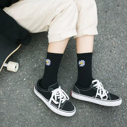 1 Pair Autumn Winter Cotton Socks Fashion Printed Pattern Socks Korean Elastic Women Men Breathable Mid-calf Length Socks