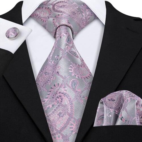 New Classic Pink Paisley Suit Tie 100% Silk Men Tie For Wedding Business Barry.Wang Necktie Handkerchief Mens Dress Ties LS-5058