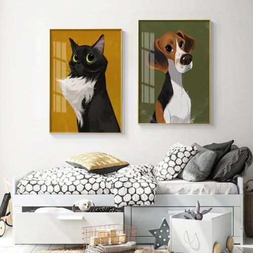 Animal Art Posters Cute Cat Dog Wall Art Canvas Painting Prints Home Wall Pictures for Living Room Kids Baby Room Home Decor