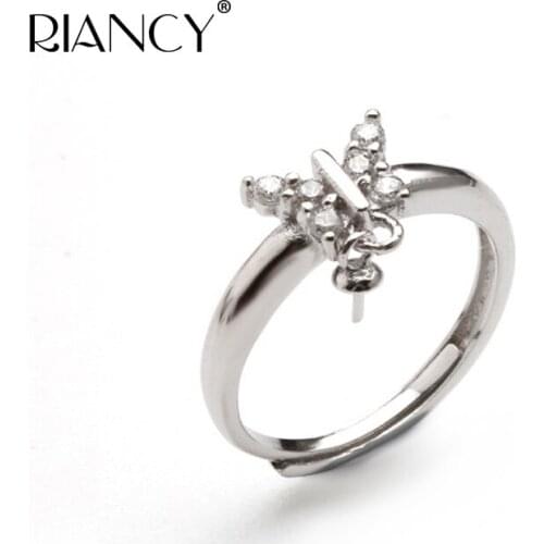 Natural Pearl adjustable Rings Butterfly Zircon Rings Women DIY Accessories 925 Sterling Silver Rings Parts