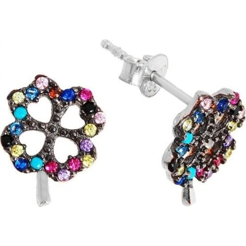 Argentum Concept-Clover Motif Color Cubic Zirconia Silver Earrings-K069101