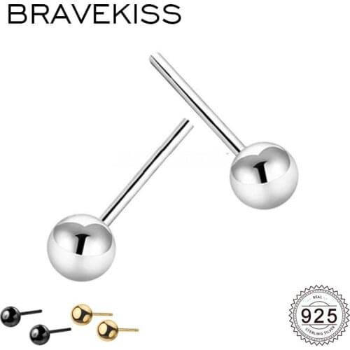 BRAVEKISS 3-4mm Small Ball Stud Earrings 925 Sterling Silver Round Lady Girl Bead Earring New Jewelry Body Accessories BLE0401