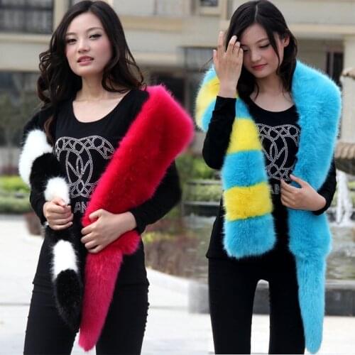 Women fashion fur scarf,collar, fox fur collar scarf faux long scarf fur shawl patchwork stripe color block scarf winter female