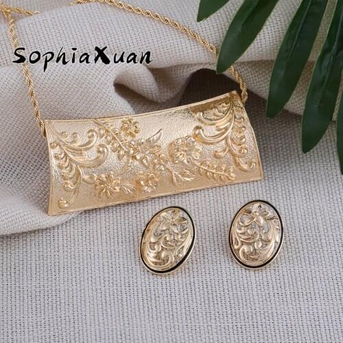 SophiaXuan New Designer Jewelry Sets Polynesian Samoan Gold Flower Pendants Necklaces Trendy Earrings Necklaces for Women Partys