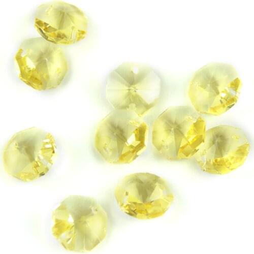 Light Yellow 14mm Octagon Beads With 1 Hole/2 Holes Crystal Lighting Lamp Parts Beads Strand Component For Home Wedding & DIY