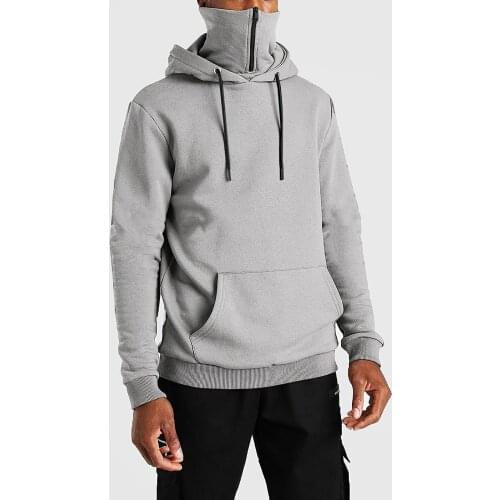 Mens Hoodie Casual Long Sleeves Hoodies Men Harajuku Sweatshirt Face Mask Tracksuit Solid Color Sportwear