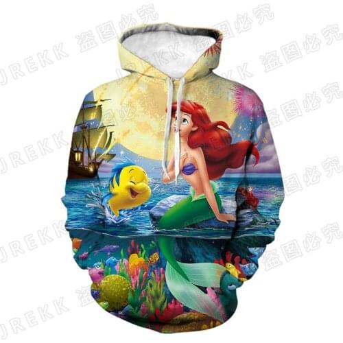 Hoodies 3D Print Disney Anime Cartoon The Little Mermaid For Mens Spring Autumn New Cool Male Clothing Harajuku Children Hoodie