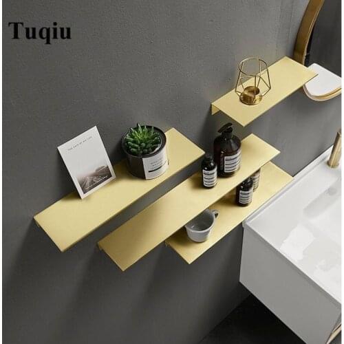 Tuqiu Bathroom Shelf Cosmetic Rack Brushed Gold Bath Corner Basket Wall Mounted Aluminum Bathroom Rack Shelf
