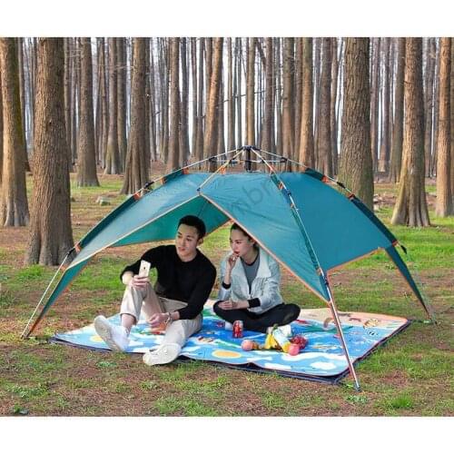 3-4 persons rainproof camping auto open hydraulic spring double layer anti-uv windproof sun shelter outdoor anti-thunder tent