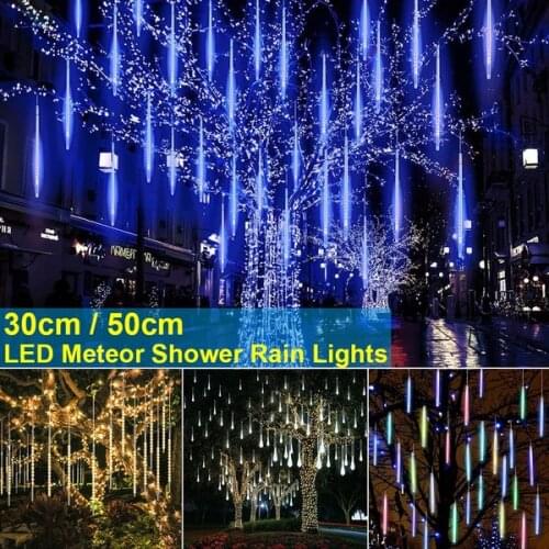 Waterproof Meteor Shower Rain Lights 30cm 50cm 8 Tubes Drop Icicle Snow Falling Cascading Lights for Wedding Party Christmas