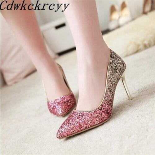 Spring and Autumn New pattern fashion Cusp temperament High-heeled Waterproof Women Shoes Sequins sexy banquet marry Women Shoes