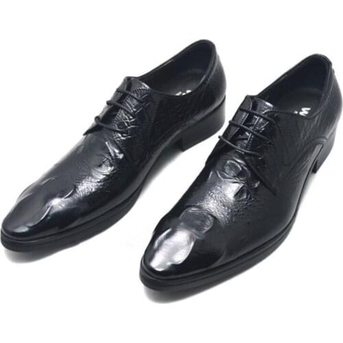 High Quality New Style Real Leather Lace Up Dress Shoes Men Italy Style Crocodile Pattern Pleated Formal Derby Shoes Size 38-44