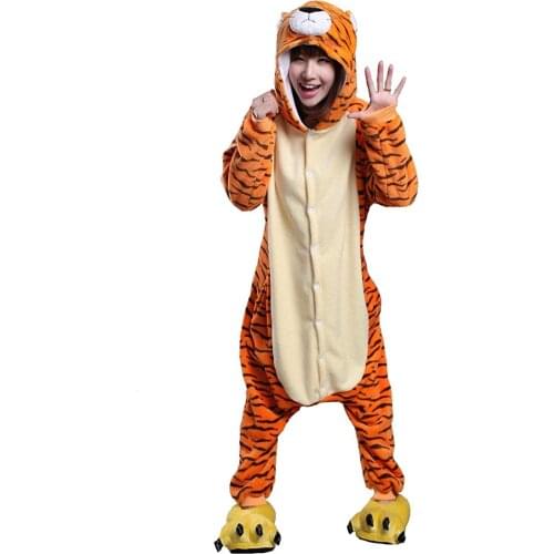 Adult Winter Woman Pajamas 3D Tiger Costume Fancy Animal Anime Cosplay One Piece Jumpsuit Halloween Onesie