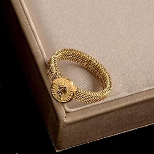 2021 New Creative Beauty Head Portrait Gold Titanium Steel Rings For Woman Gothic Jewelry Party Girls Unusual Ring Student Gift