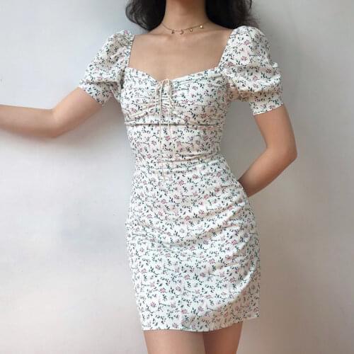 High Waist Fashion Floral Print Backless Lady Summer Dress Ruffle Hem Women Dress Long Sleeve for Cocktail Party