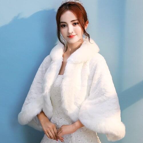 Ivory Winter Warm Thicken Faux Fur Cape Half Sleeve Lapel Wedding Bridal Rolled Cloak Formal Shrug Shawl Keep Out Cold Coat Red