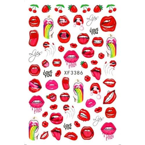 12Sheets/lot 3D Nail Art Decals Stickers Red Black Rainbow Design Self -Adhesive Nail Sticker Acrylic Manicure Tips For Girls