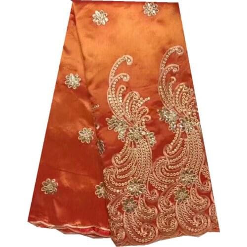 2018 orange color African George Lace Fabric With Pretty Embroidery Indian George Lace Fabric For Nigeria Wedding Dress zgl3-28