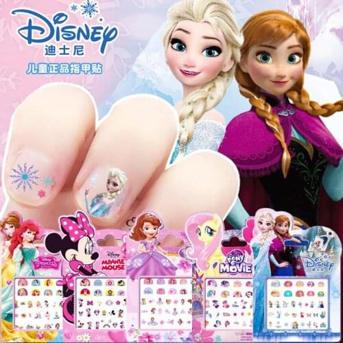 5pcs Disney Nail Stickers Frozen Elsa Mickey Minnie Disney Princess Ariel Belle Makeup Toy Kids Lovely Earrings Sticker Toy Gift