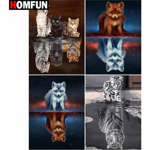HOMFUN Full Diamond "Cat tiger animal”DIY 5D Diamond Painting Cross Stitch Home Decor Picture Of Rhinestone Handmade