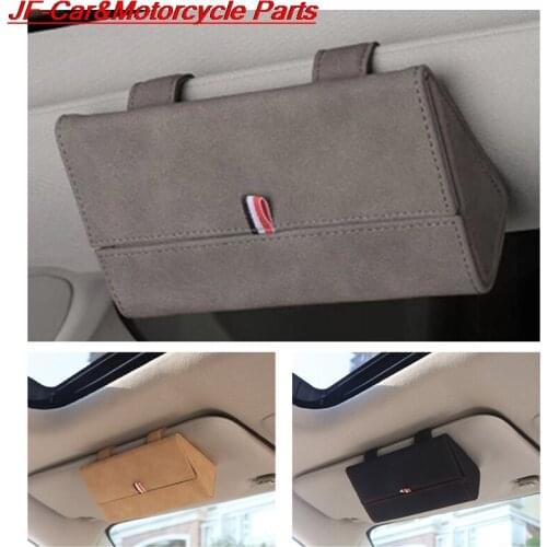 Car Sun Visor Sunglass Holder Sunglasses Case Organizer Glasses Storage Box Fur Leather Auto Interior Storage Box Accessories