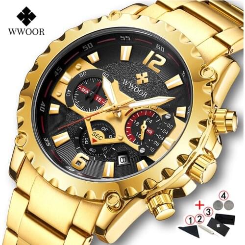 Wwoor Watch Men 2020 Luxury Brand Sport Gold Men Wristwatch Chronograph Men Watches Big Golden Male Watch Relogio Masculino 2020